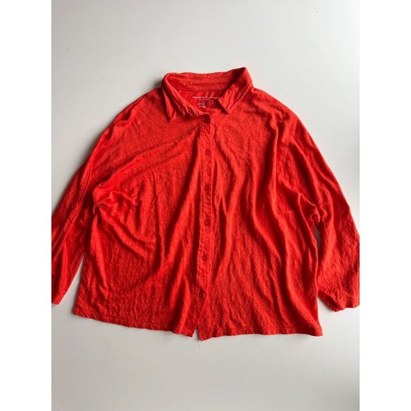 MAJESTIC FILATURES Orange Red Linen Button Down Shirt Top, Size 3/M - Picture 5 of 16
